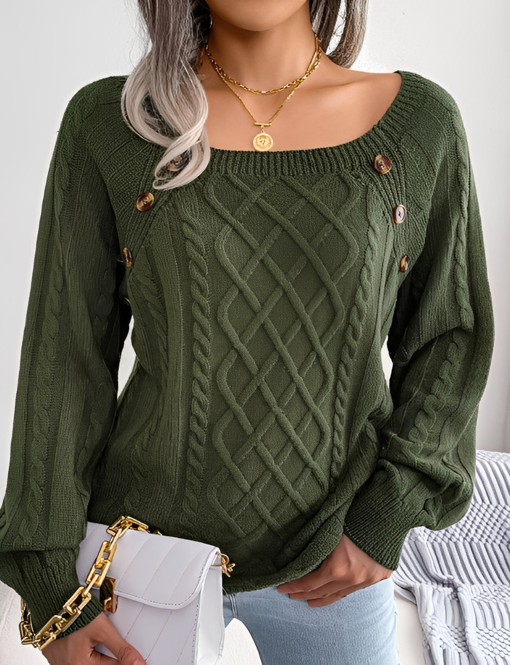 Sally - Modischer Damenpullover mit Knopfdetails