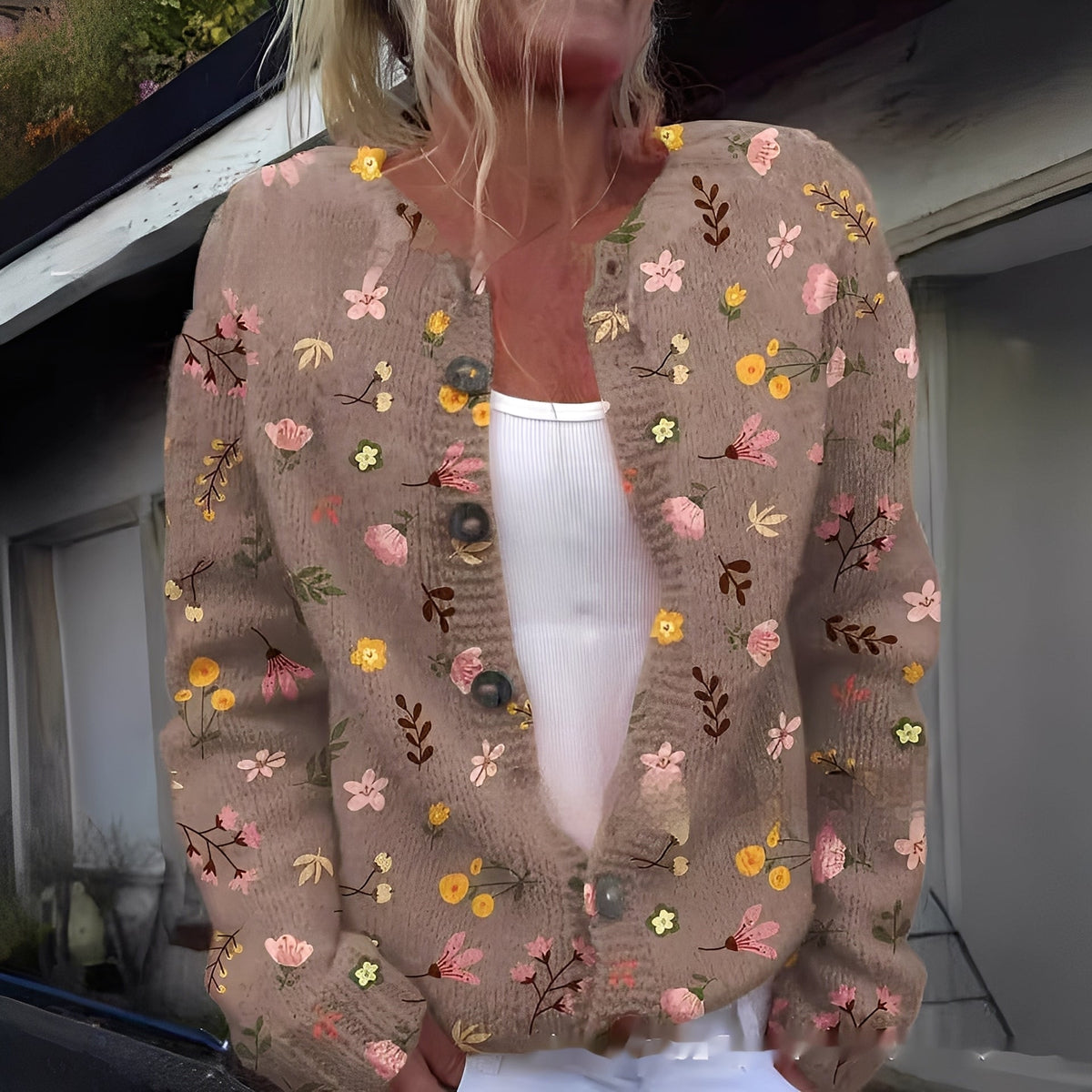 Wilda - Warmer und stilvoller Damen-Cardigan mit Blumenmuster