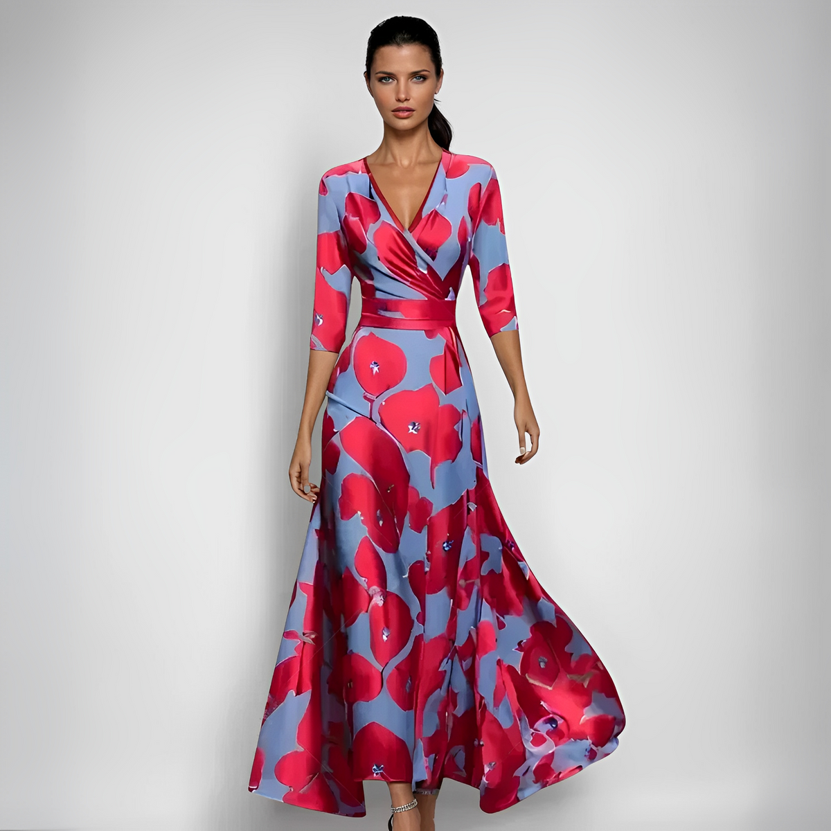 Delores - Langes Kleid mit Blumendesign und langen Ärmeln
