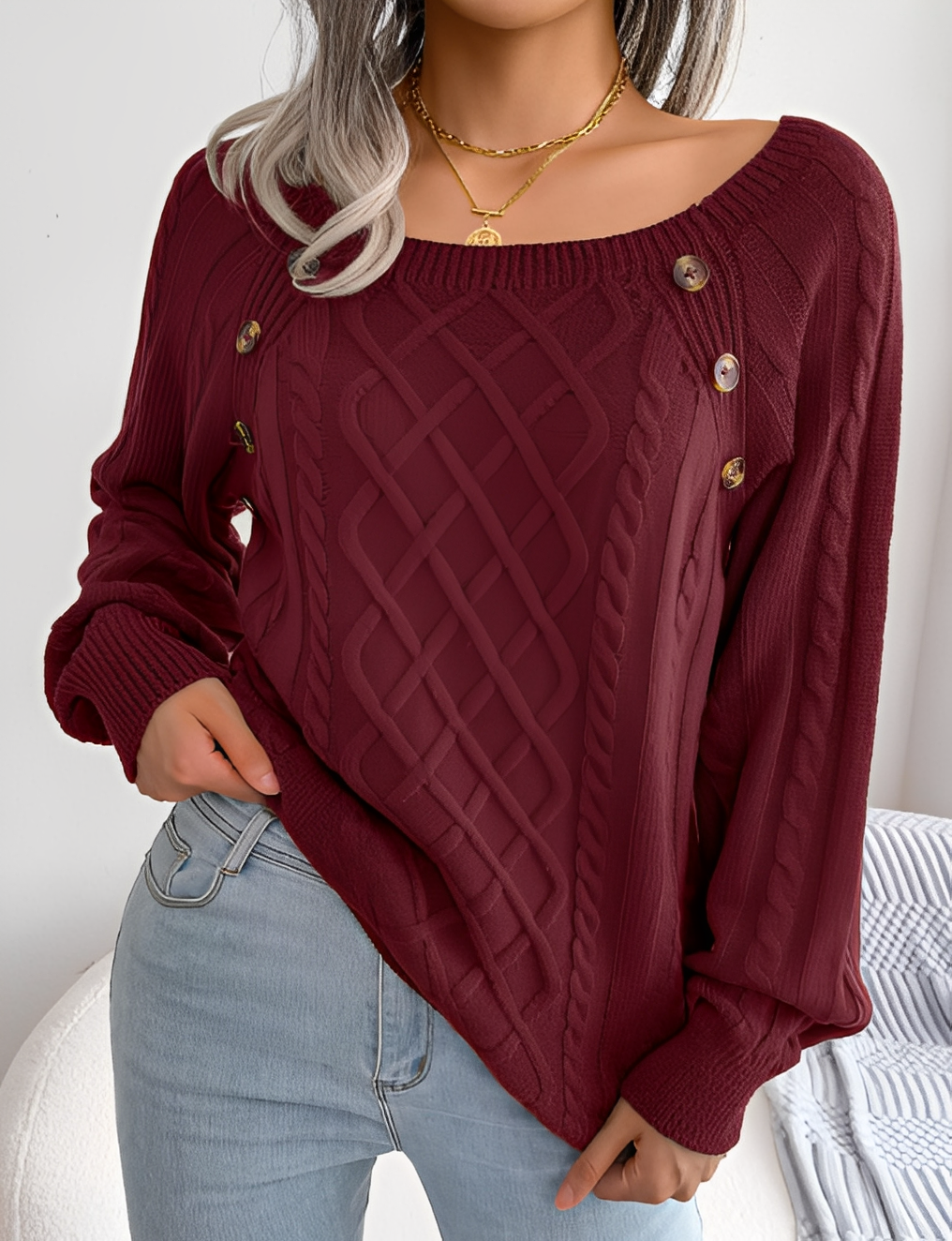 Sally - Modischer Damenpullover mit Knopfdetails