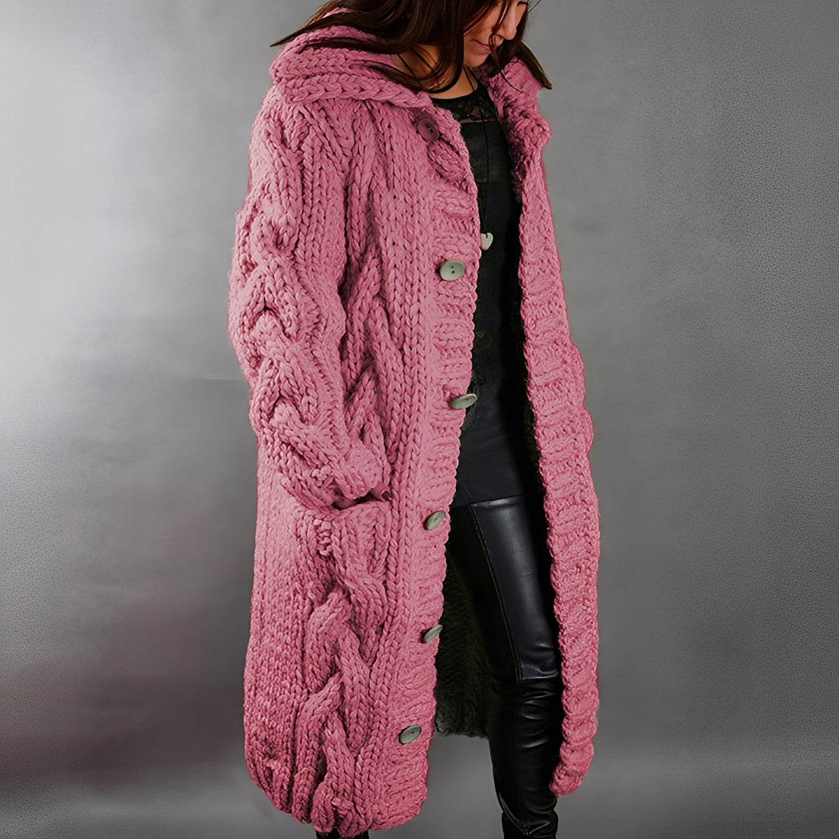 Arielle - Eleganter und leger geschnittener langer Wollcardigan für Damen