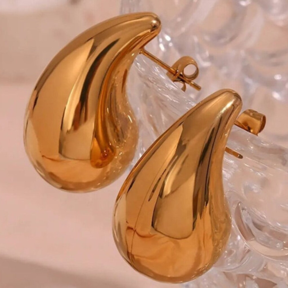 Massive Wassertropfen-Ohrhänger - Große Ohrhänger in Gold