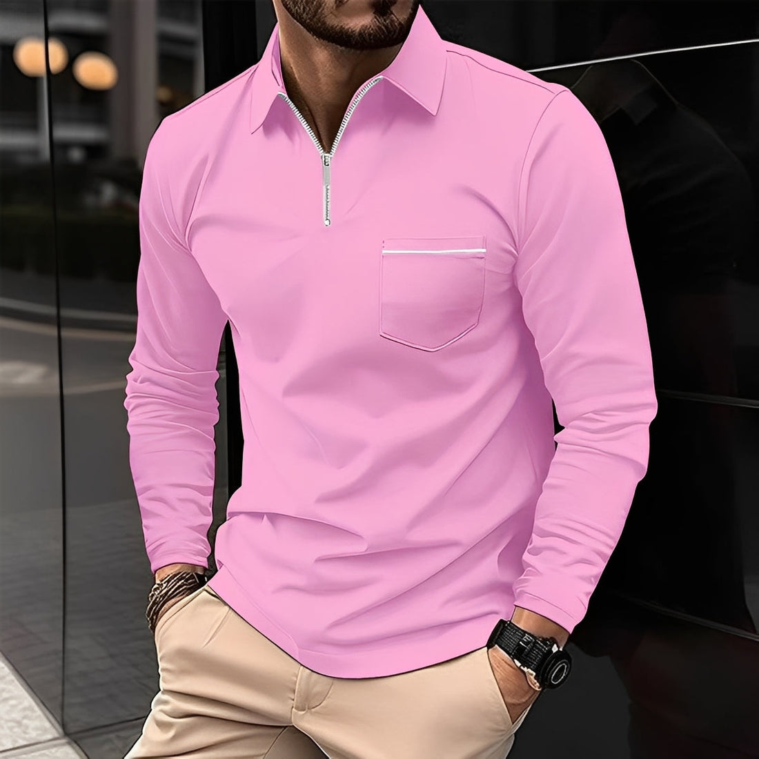 Florent - Langarm-Polo mit Reißverschluss für Herren