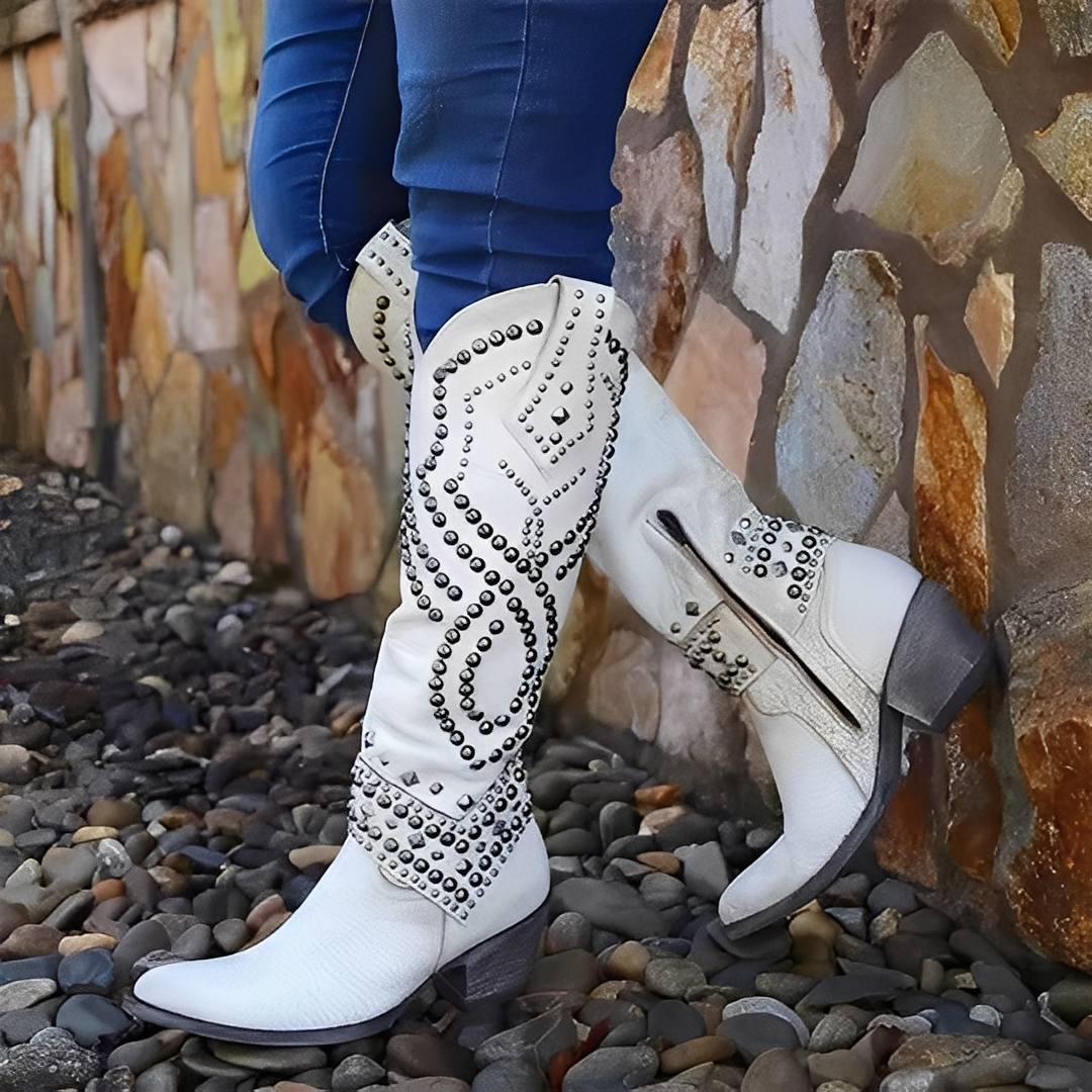 Marthe - Stiefeletten mit dicken Absätzen und Nieten für Damen