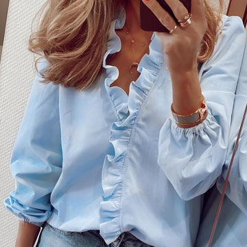 Martha - Elegante Bluse mit Rüschen und V-Ausschnitt für Damen