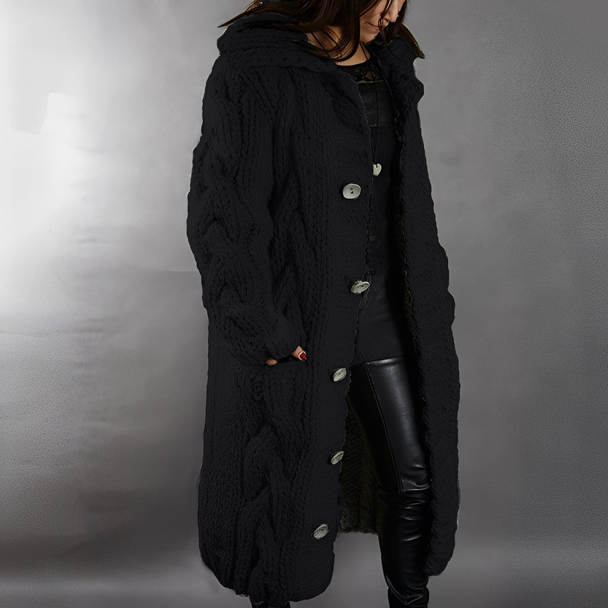 Arielle - Eleganter und leger geschnittener langer Wollcardigan für Damen