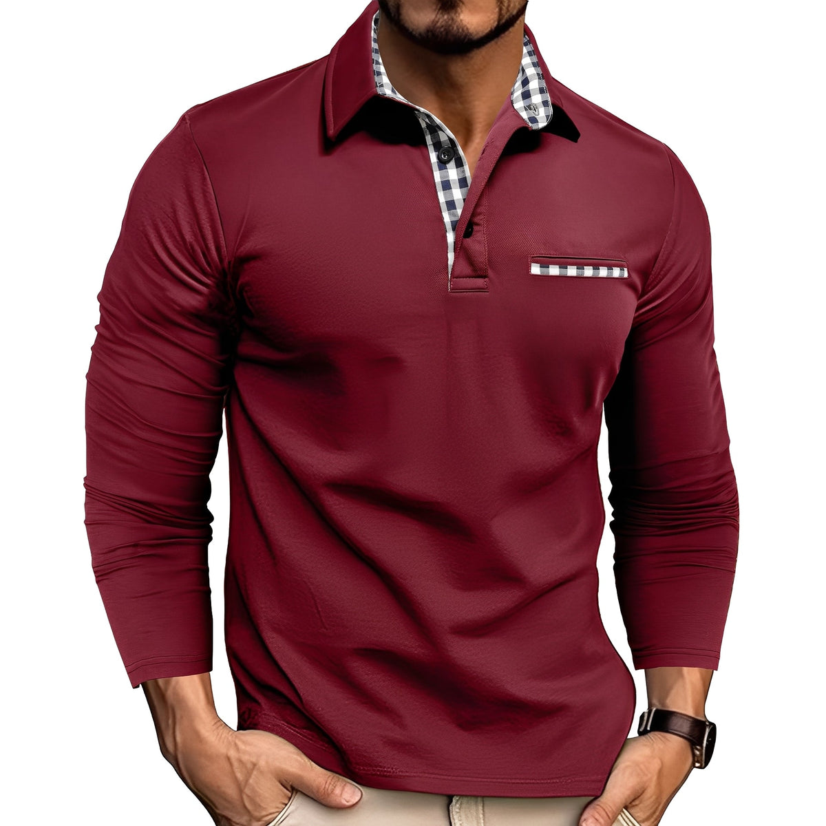 Charel - Angenehm zu tragendes Herren-Poloshirt mit langen Ärmeln