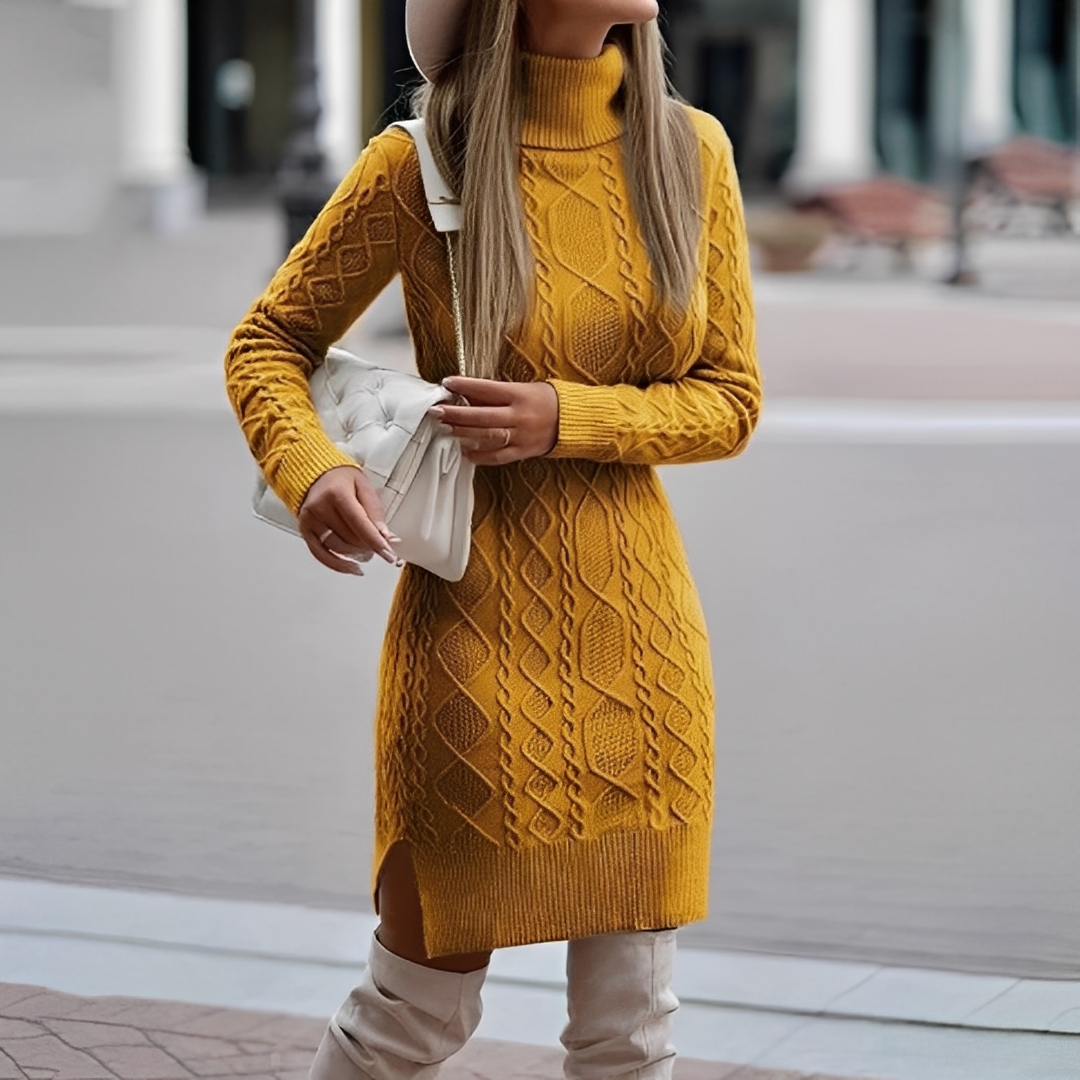 Myriam - Winterkleid mit langen Ärmeln und Rollkragen für Damen