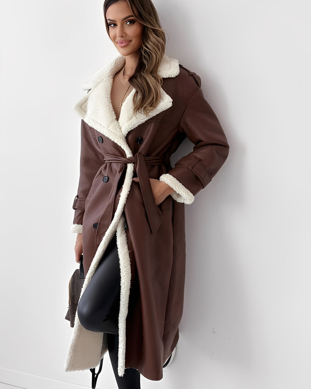 Sally - Eleganter langer Damenmantel mit gestepptem Futter