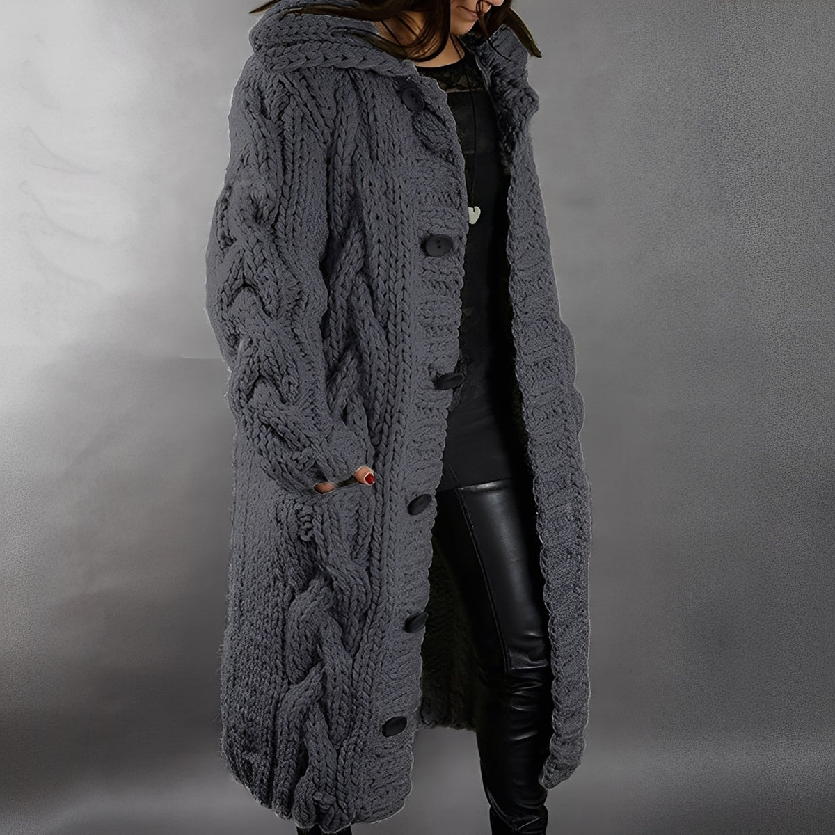 Arielle - Eleganter und leger geschnittener langer Wollcardigan für Damen