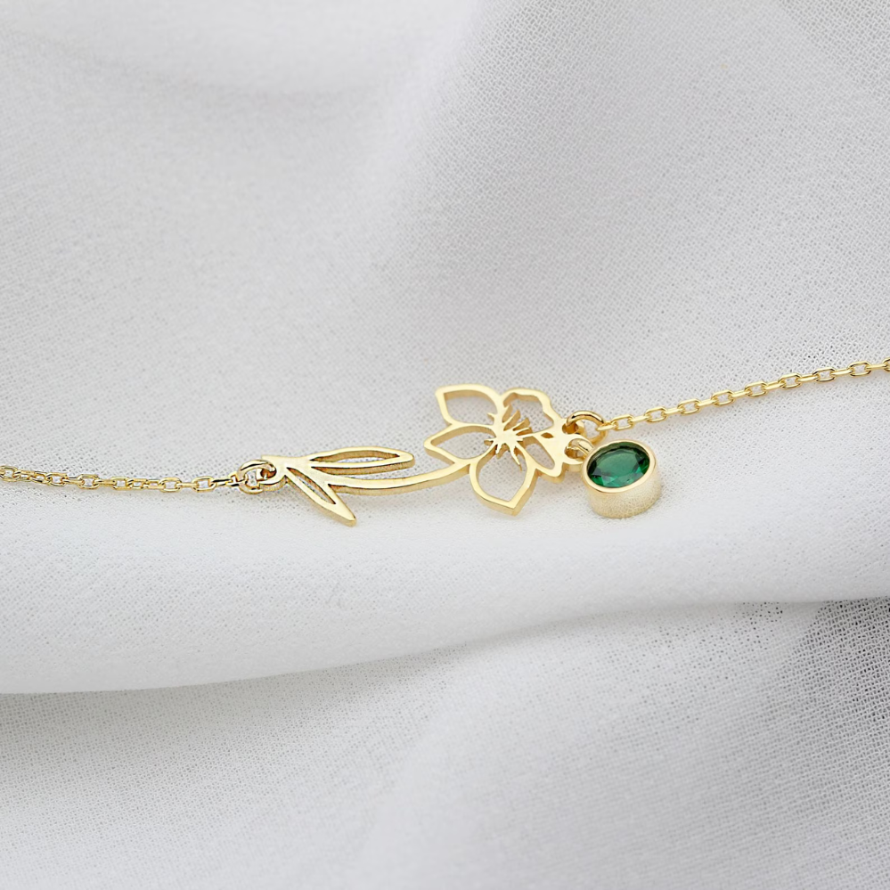 Armband mit Geburtsstein und Blumenmotiv