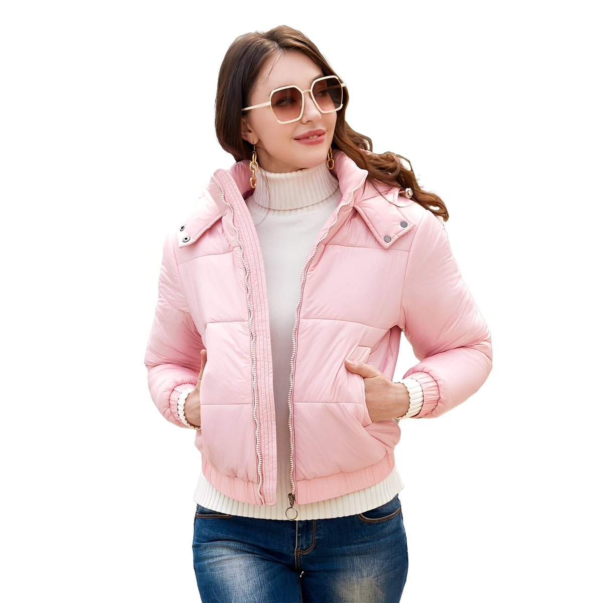 Yazmin - Schicke, glänzende Damenjacke mit Kapuze