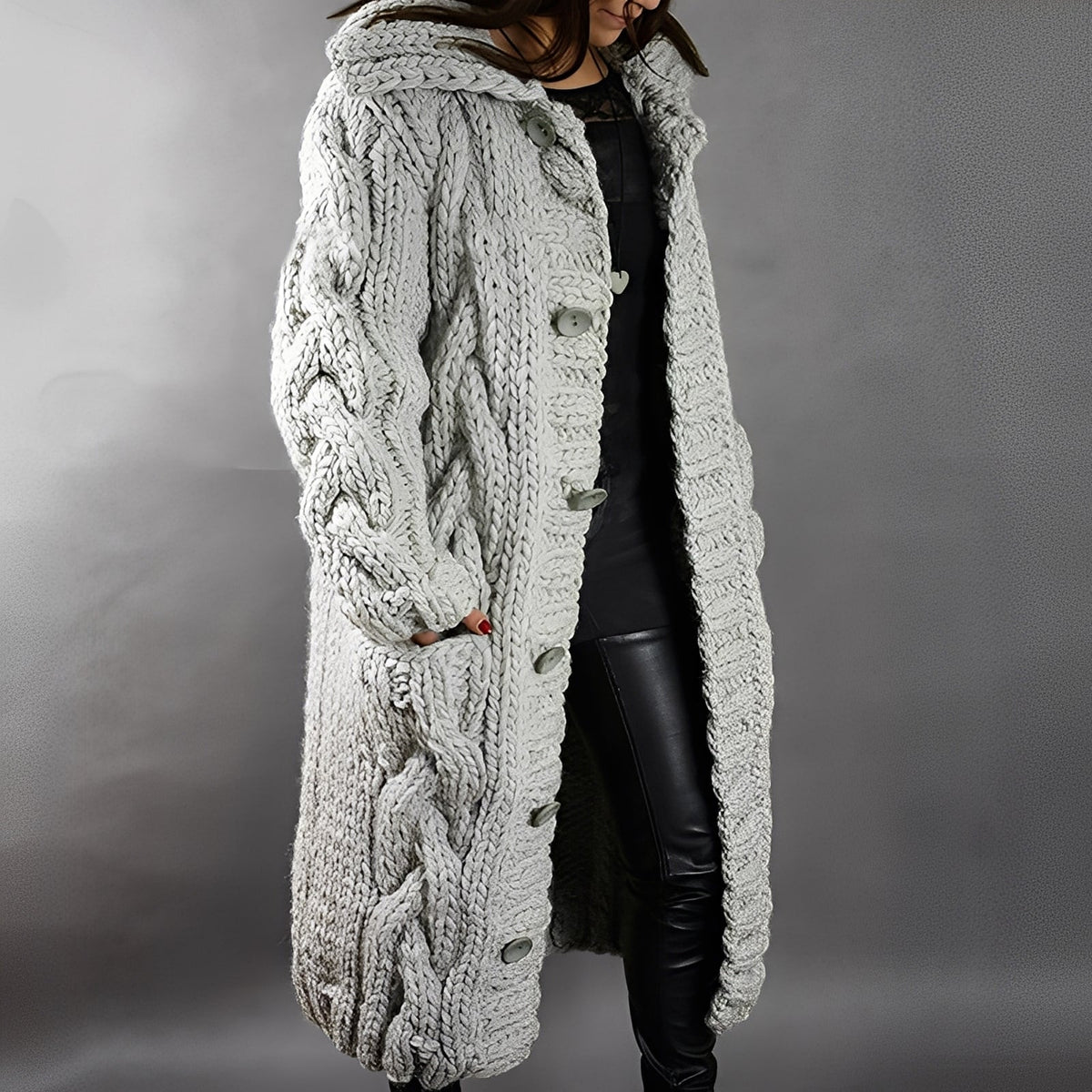Arielle - Eleganter und leger geschnittener langer Wollcardigan für Damen