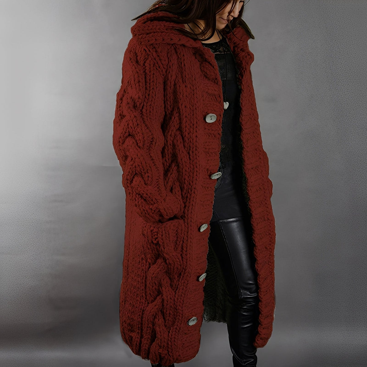 Arielle - Eleganter und leger geschnittener langer Wollcardigan für Damen