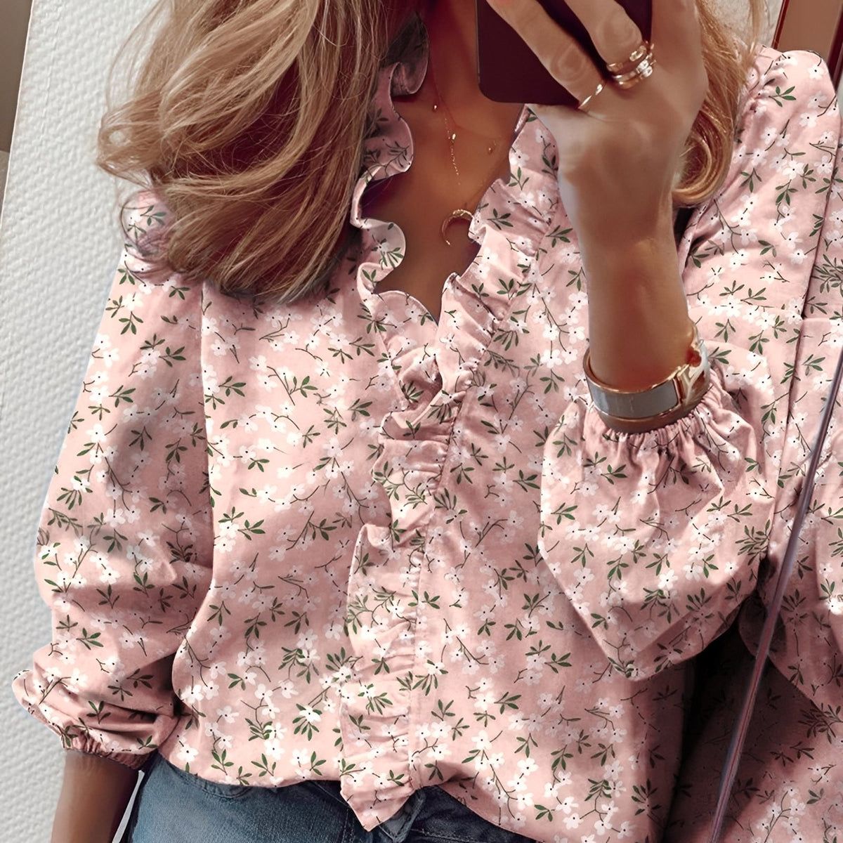 Martha - Elegante Bluse mit Rüschen und V-Ausschnitt für Damen
