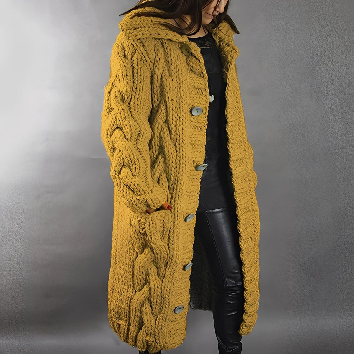 Arielle - Eleganter und leger geschnittener langer Wollcardigan für Damen