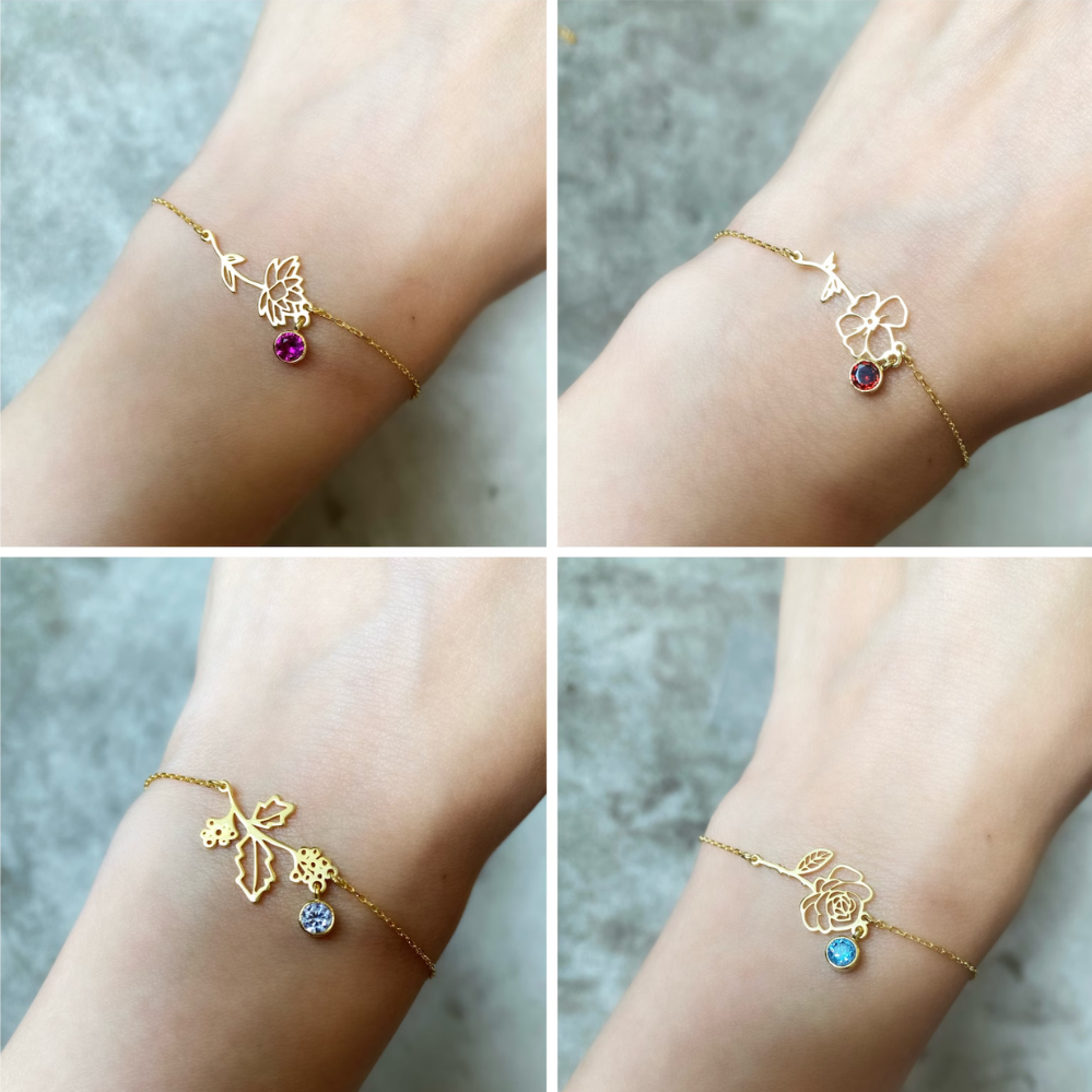 Armband mit Geburtsstein und Blumenmotiv