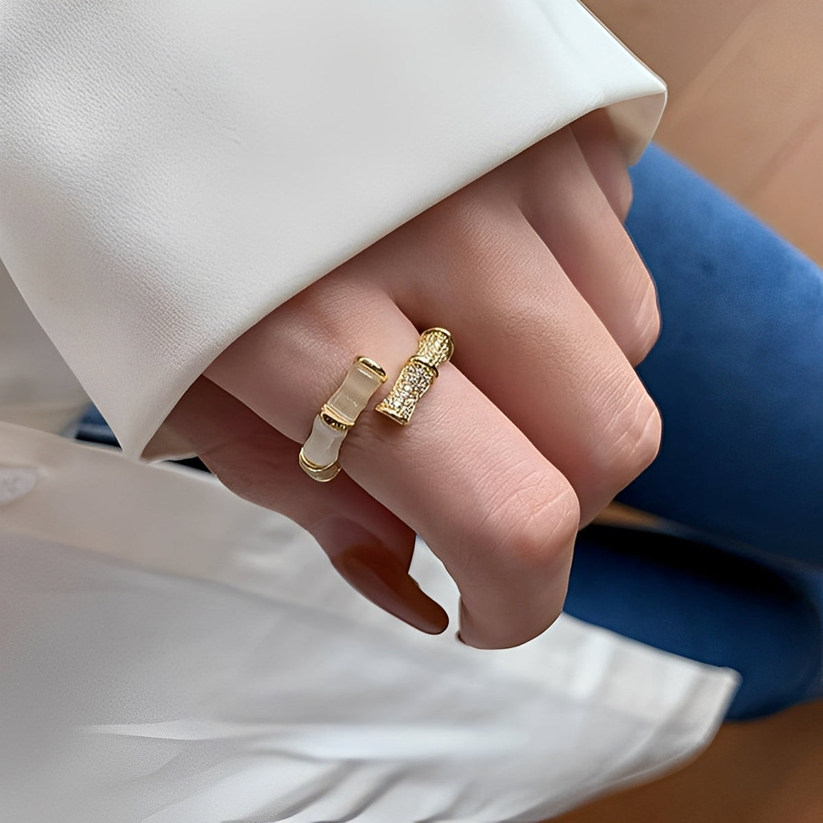 Lysiane – Verstellbarer Ring im Bambusdesign aus Gold