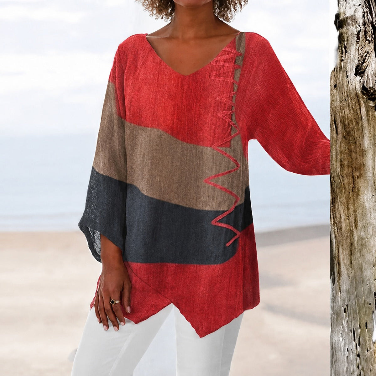 Eli - Farbige Bluse, die locker die Taille umspielt