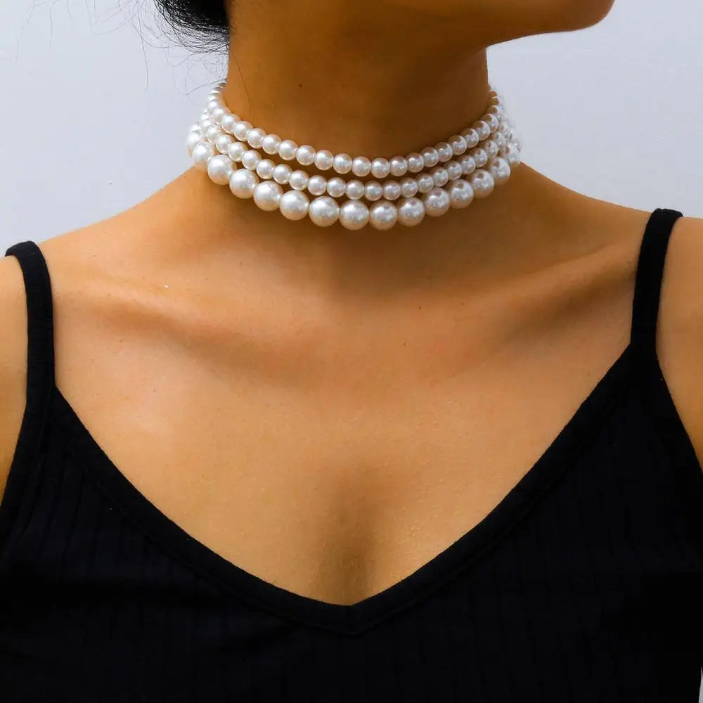 Set von Choker-Halsketten mit Perlen - (3-teilig) Perlenhalskette