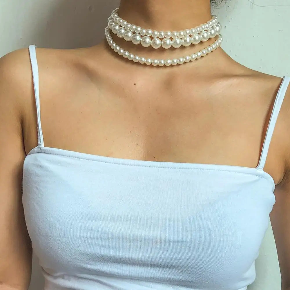 Set von Choker-Halsketten mit Perlen - (3-teilig) Perlenhalskette