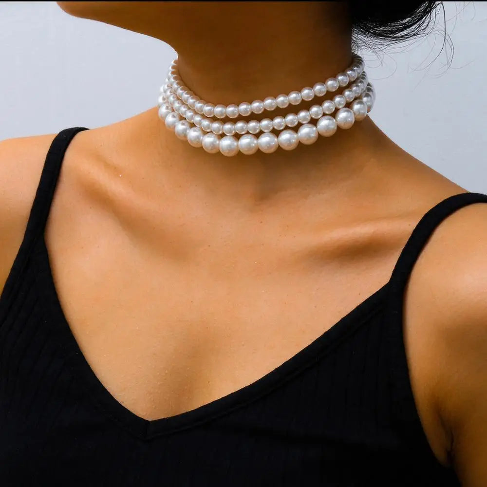 Set von Choker-Halsketten mit Perlen - (3-teilig) Perlenhalskette