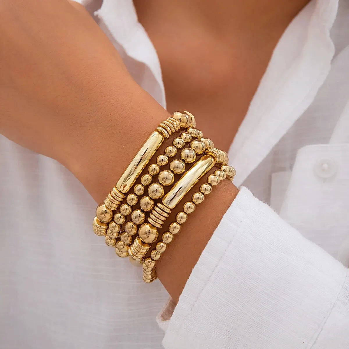 Mira – Set aus 5 stapelbaren Armbändern mit Perlen