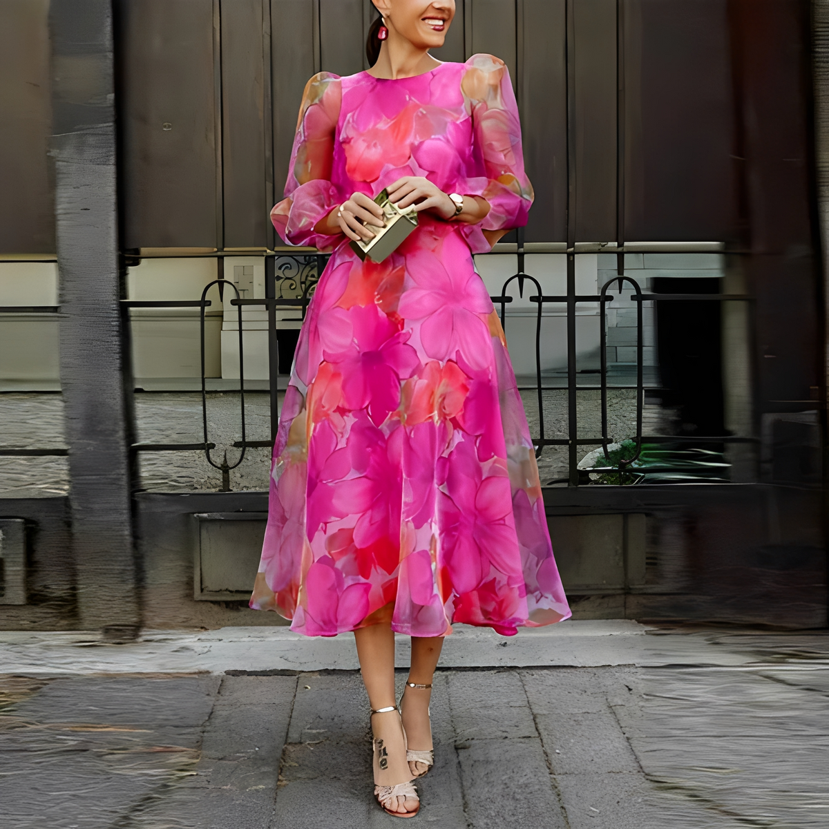 Elvie - Elegantes Blumenmusterkleid mit langen Ärmeln für Damen