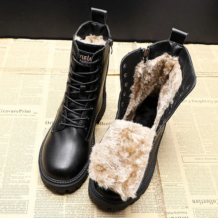 Delphine – Schwarze Leder-Winterstiefel