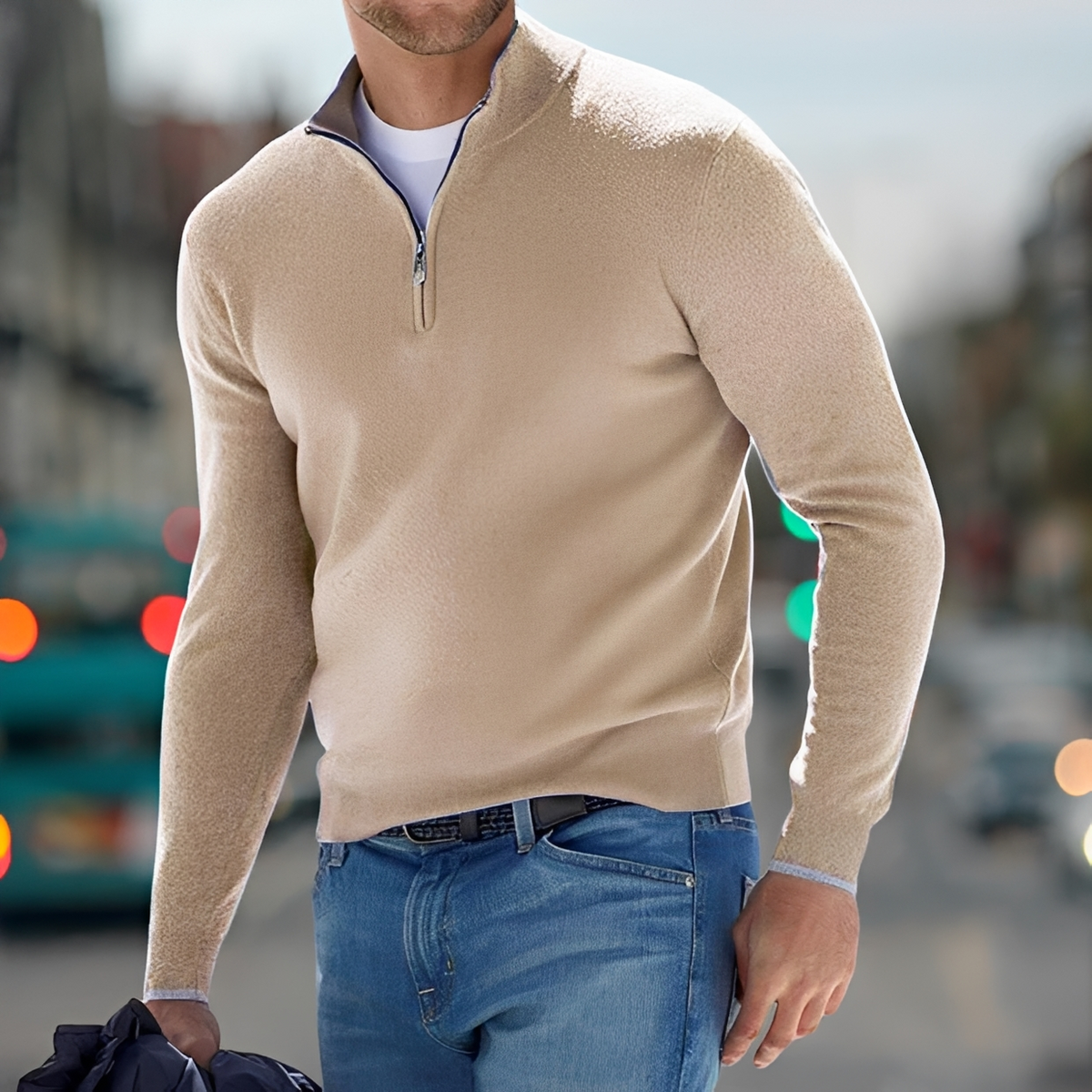 Carlo - Kuscheliger Pullover mit halbem Reißverschluss