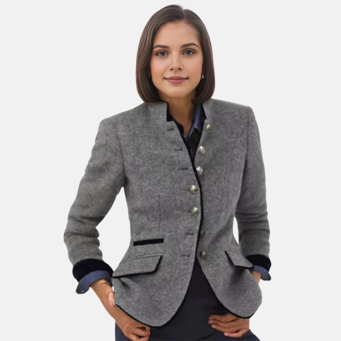 Damen Blazerjacke mit Stehkragen, Knopfverschluss, regulärer Schnitt