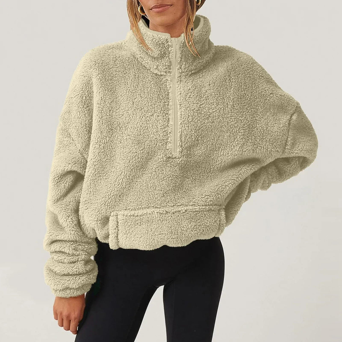 Damen Half-Zip Sweatshirt Relaxed Fit mit Hohem Kragen und langen Ärmeln