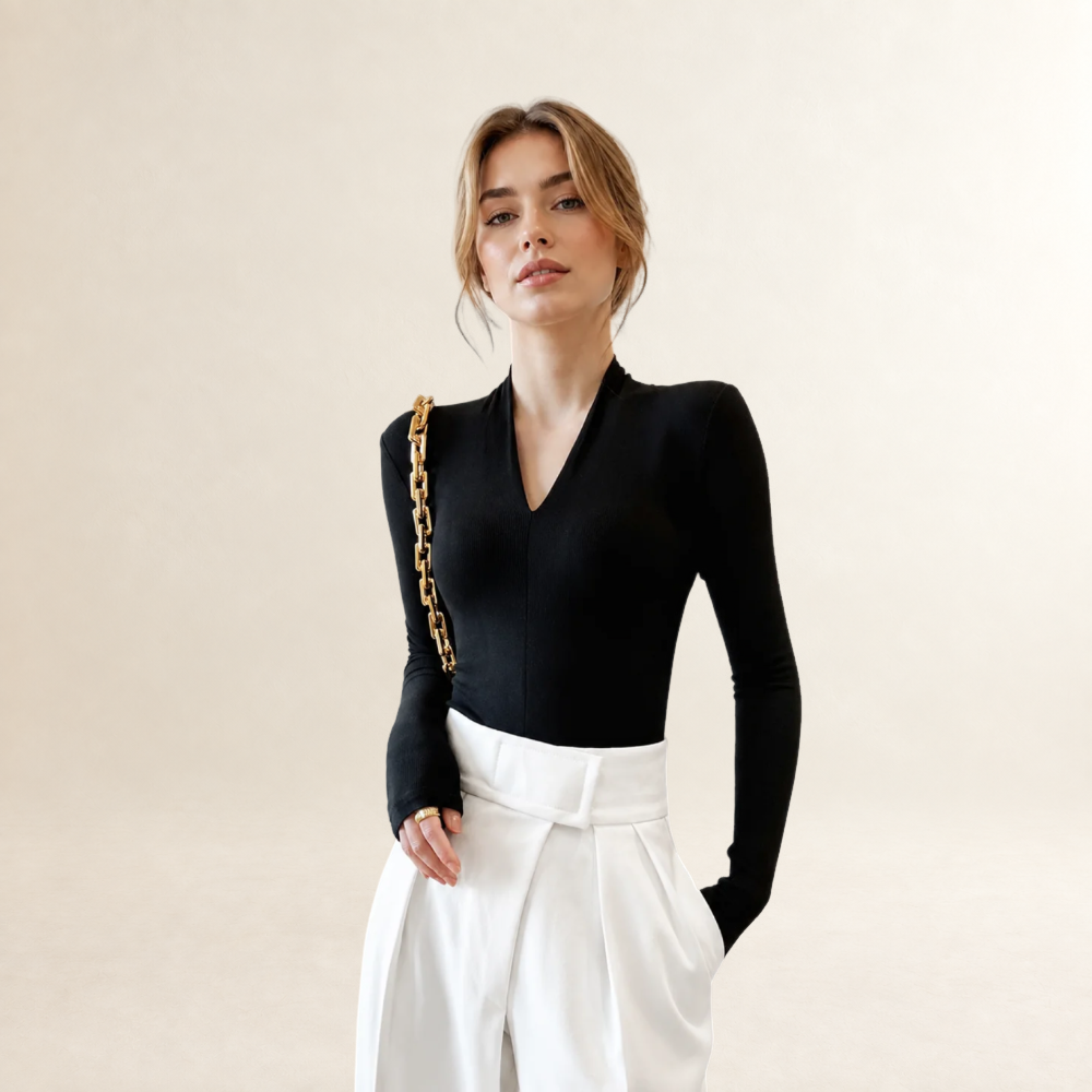Damen Langarmshirt V-Ausschnitt regulärer Schnitt schlanke Silhouette