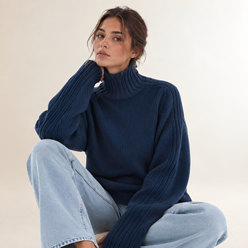 Damen Rollkragenpullover Langarm regulärer Schnitt Rippenstruktur