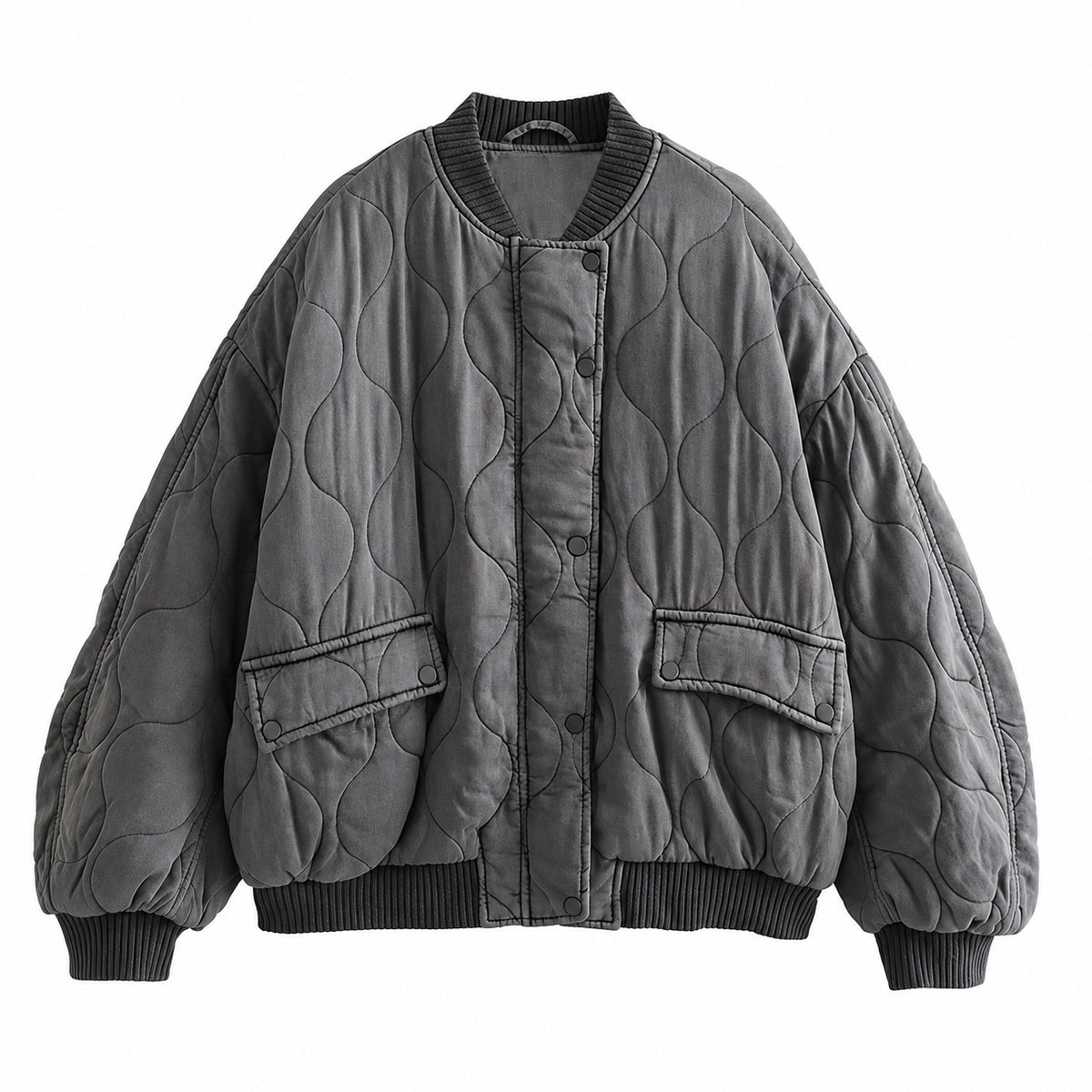 Damen Steppjacke - Oversized Fit mit Druckknopfverschluss und Taschen