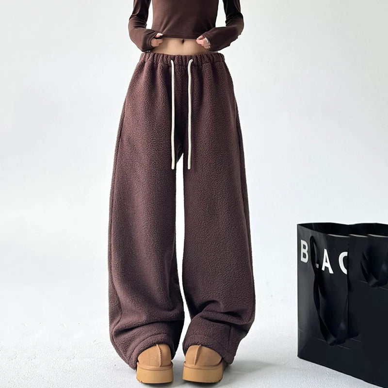 Damen-Sweatpants Wide Leg mit Kordelzug und Seitentaschen