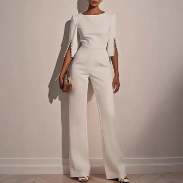 Damentraktop Jumpsuit Sculpted Fit mit Perlendetails und ausgestelltem Bein