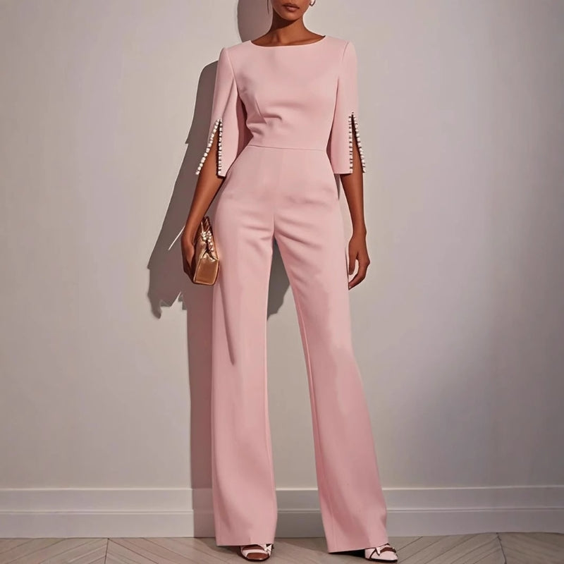 Damentraktop Jumpsuit Sculpted Fit mit Perlendetails und ausgestelltem Bein
