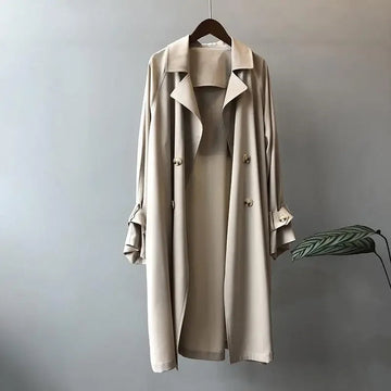 Damentrenchcoat Doppelknopf mit Knopfdetails und Gürtelärmeln