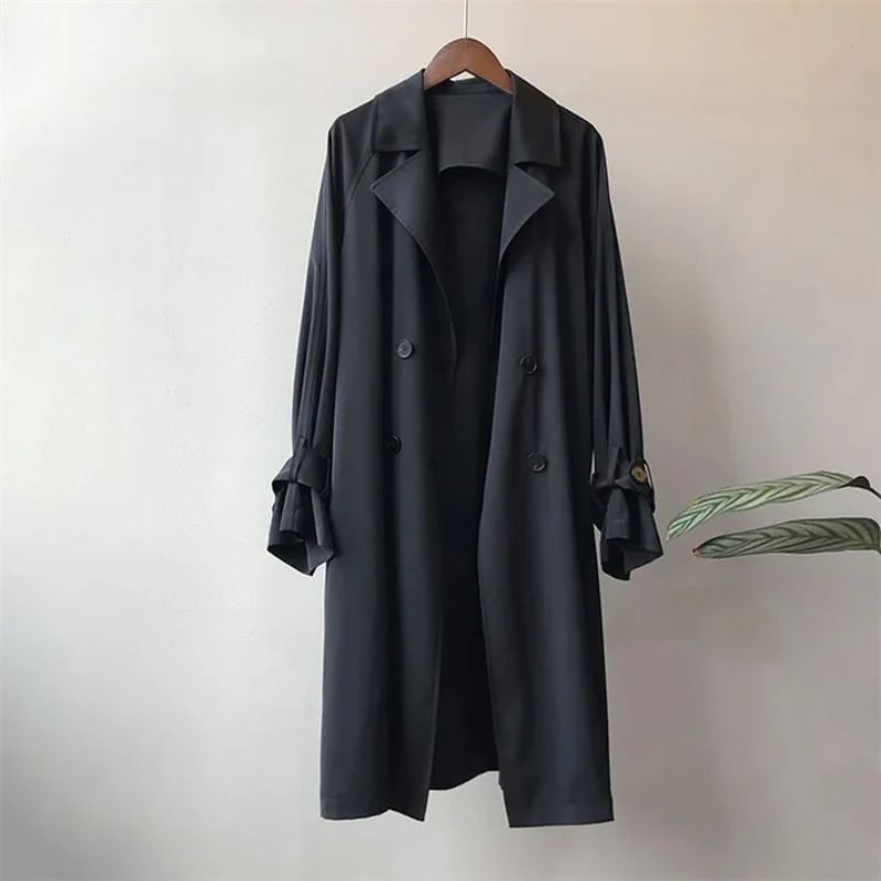 Damentrenchcoat Doppelknopf mit Knopfdetails und Gürtelärmeln