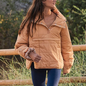 Damentrenchcoat Pullover Pufferjacke mit Kapuze und Knopfleiste