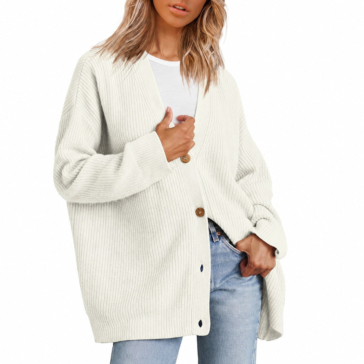 Damentunika mit V-Ausschnitt und Knopfleiste im Oversized Schnitt