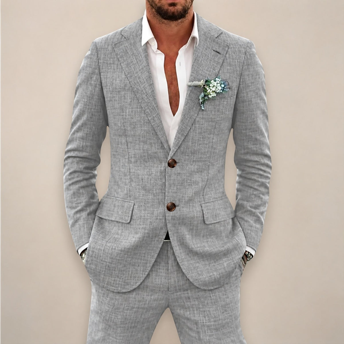 Herren Anzugset Zweiteiler Sakko mit Hose Single-Breasted Tailored Fit