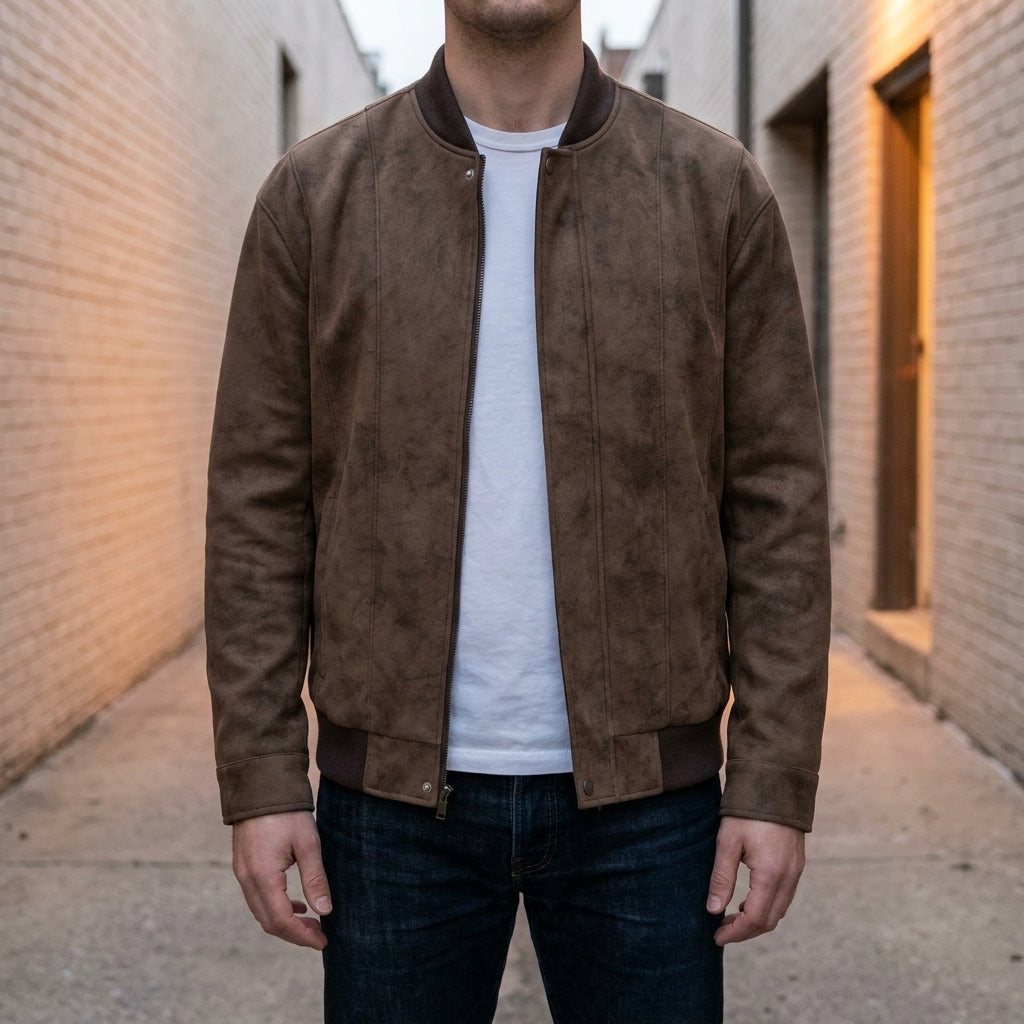 Herren Bomberjacke Zip-Front mit Rippkragen und Rippbündchen