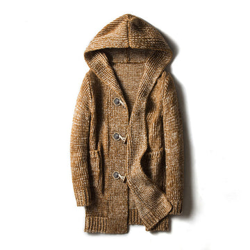 Herren Cardigan mit Kapuze und Knopfleiste - lockerer Schnitt mit seitlichen Eingrifftaschen