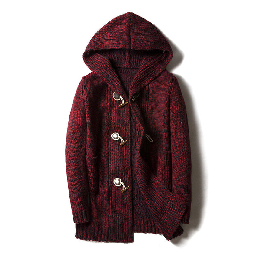 Herren Cardigan mit Kapuze und Knopfleiste - lockerer Schnitt mit seitlichen Eingrifftaschen