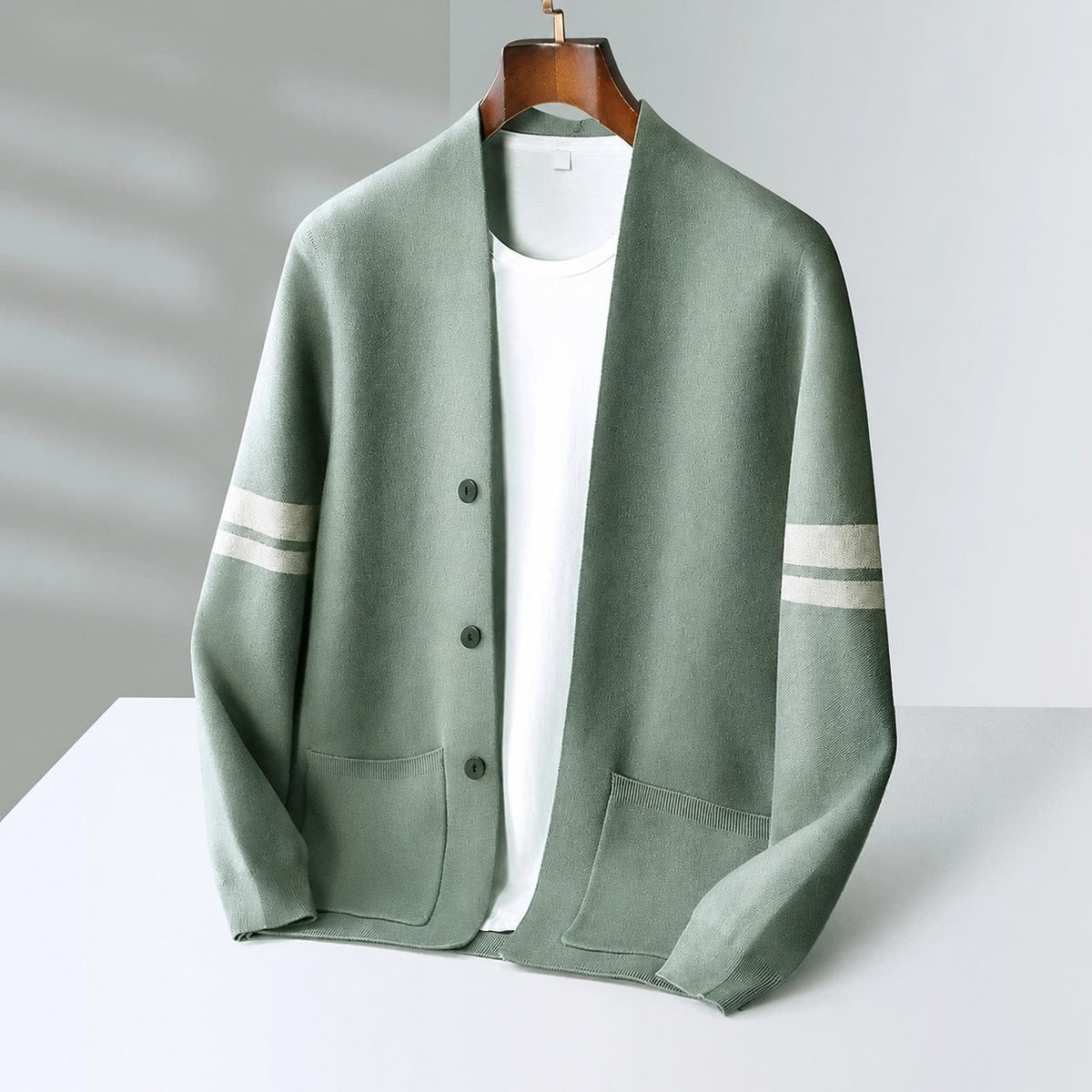 Herren Cardigan mit Knopfleiste - Kontraststreifen, lockerer Schnitt