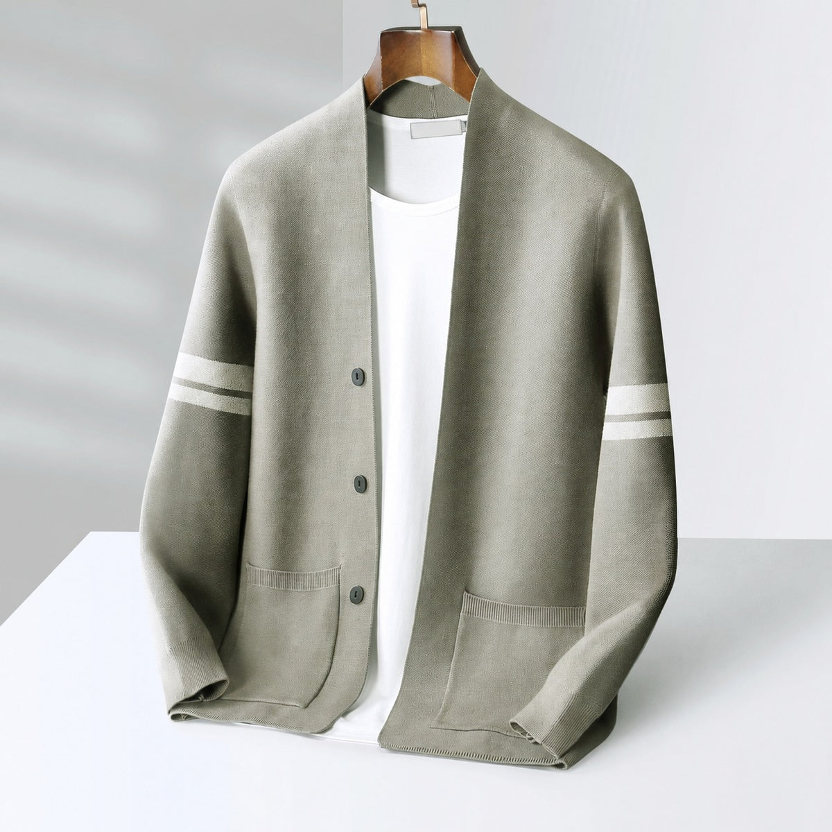 Herren Cardigan mit Knopfleiste - Kontraststreifen, lockerer Schnitt
