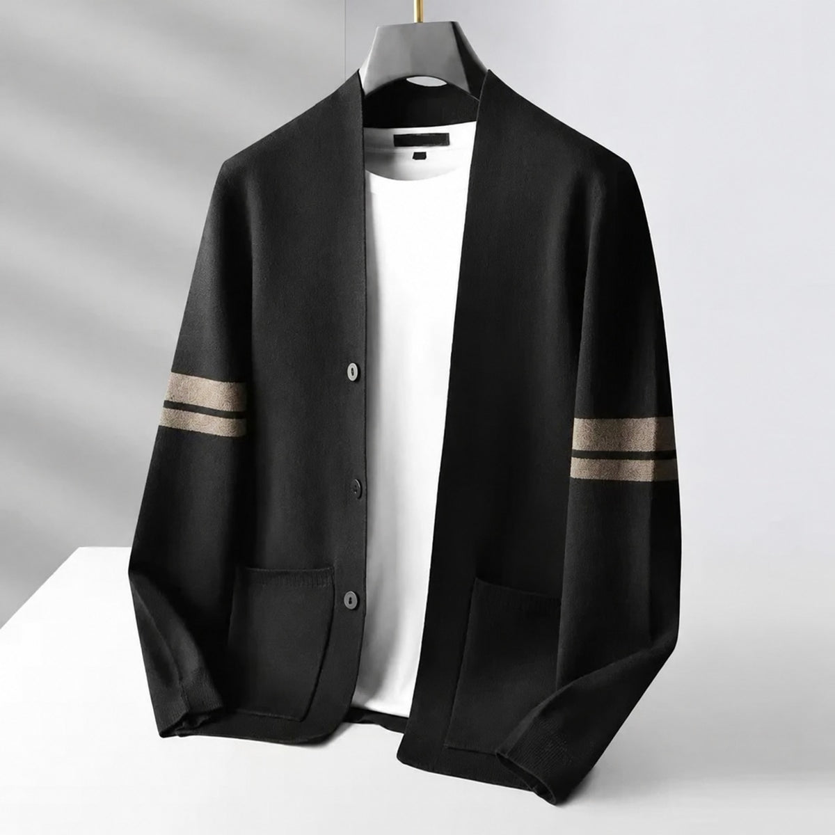 Herren Cardigan mit Knopfleiste - Kontraststreifen, lockerer Schnitt