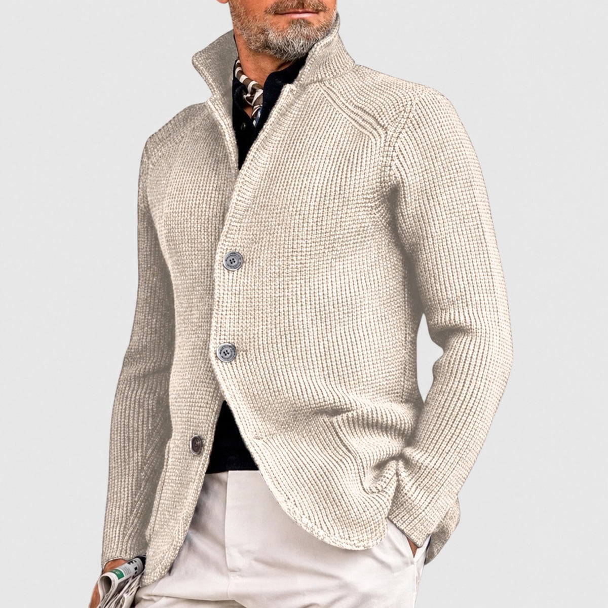 Herren-Cardigan mit Knopfleiste, Shawl-Kragen und regulärem Schnitt